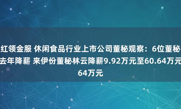 红领金服 休闲食品行业上市公司董秘观察：6位董秘去年降薪 来伊份董秘林云降薪9.92万元至60.64万元